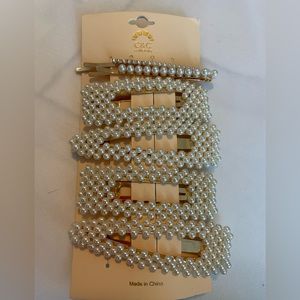C+C CALIFORNIA Set of 6 Pearl and Gold Barrettes and Pins